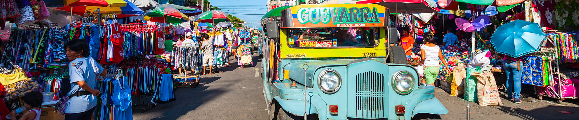 Jeepneys, a popular form of transportation in Manila, Phillipines