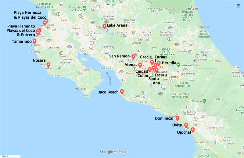 Best Places to Live in Costa Rica Map