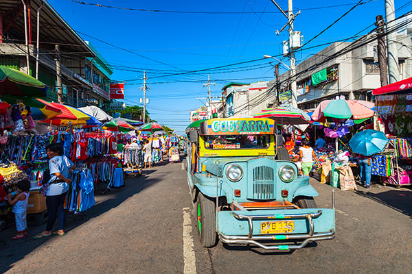 Jeepneys, a popular form of transportation in Manila, Phillipines